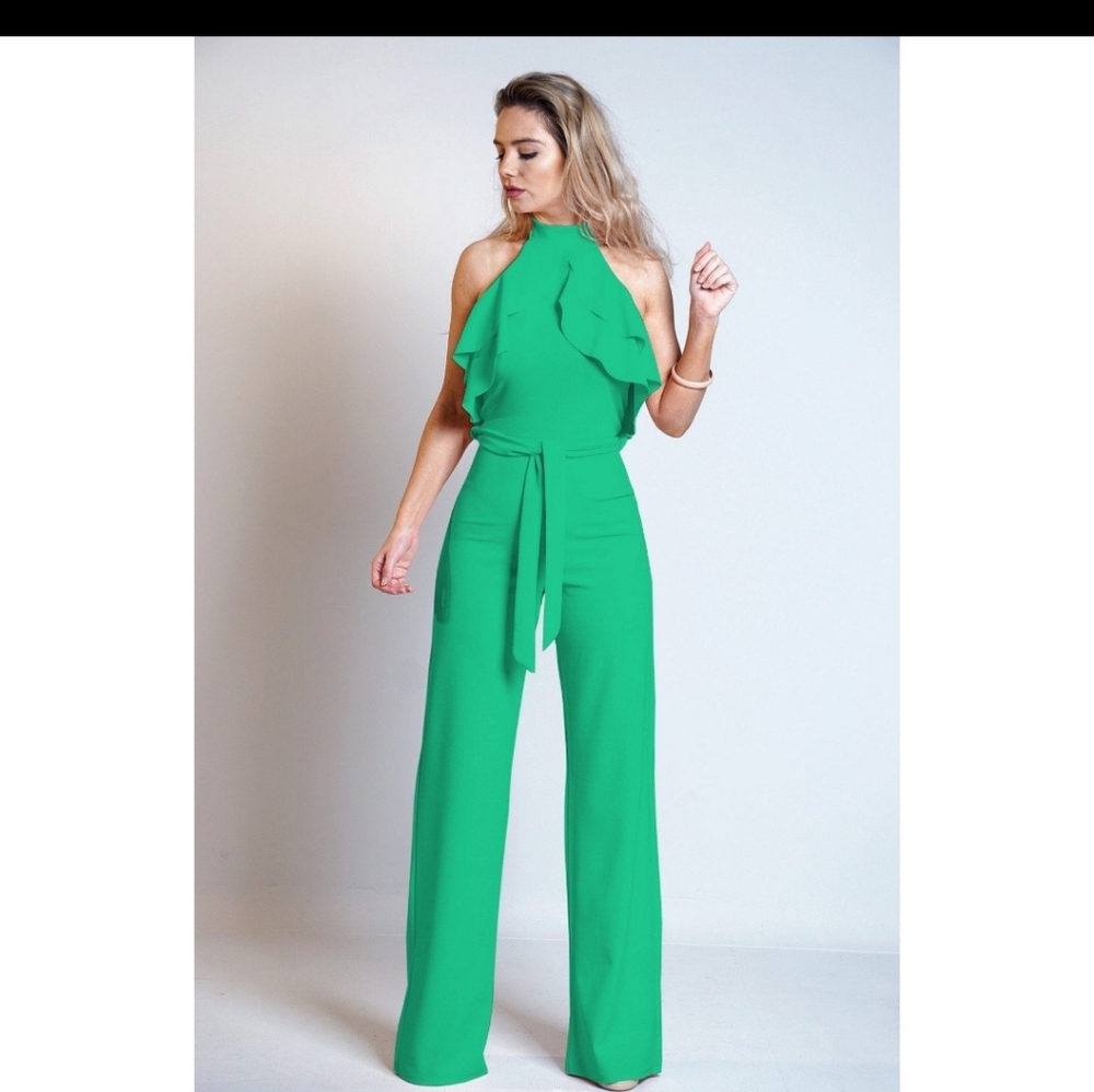 Jade 70s style Jumpsuit Choker Halter Neckline